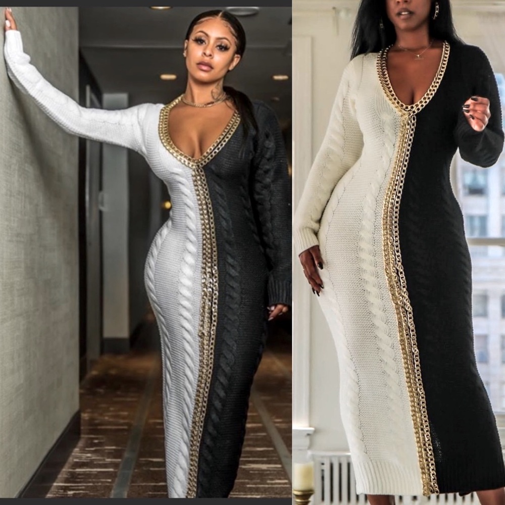 Black & White Color Block Sweater Dress
